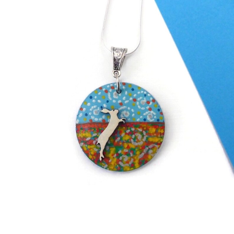 Hare necklace hand painted on wood original wildlife image 5