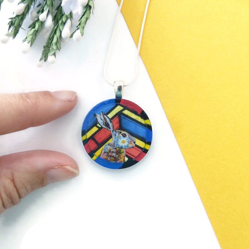 Hare necklace hand painted original animal wooden jewellery image 3