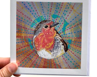 Robin Bird Christmas Card, Winter Wildlife Greeting, Cute British Bird Illustration, Eco Friendly Recycled, Blank Inside, UK Seller