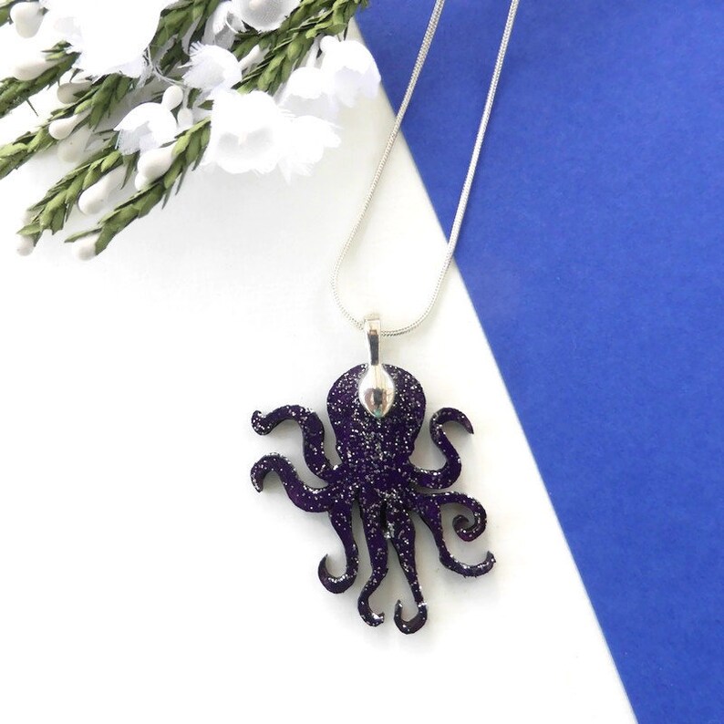 Octopus necklace hand painted wooden jewellery image 6