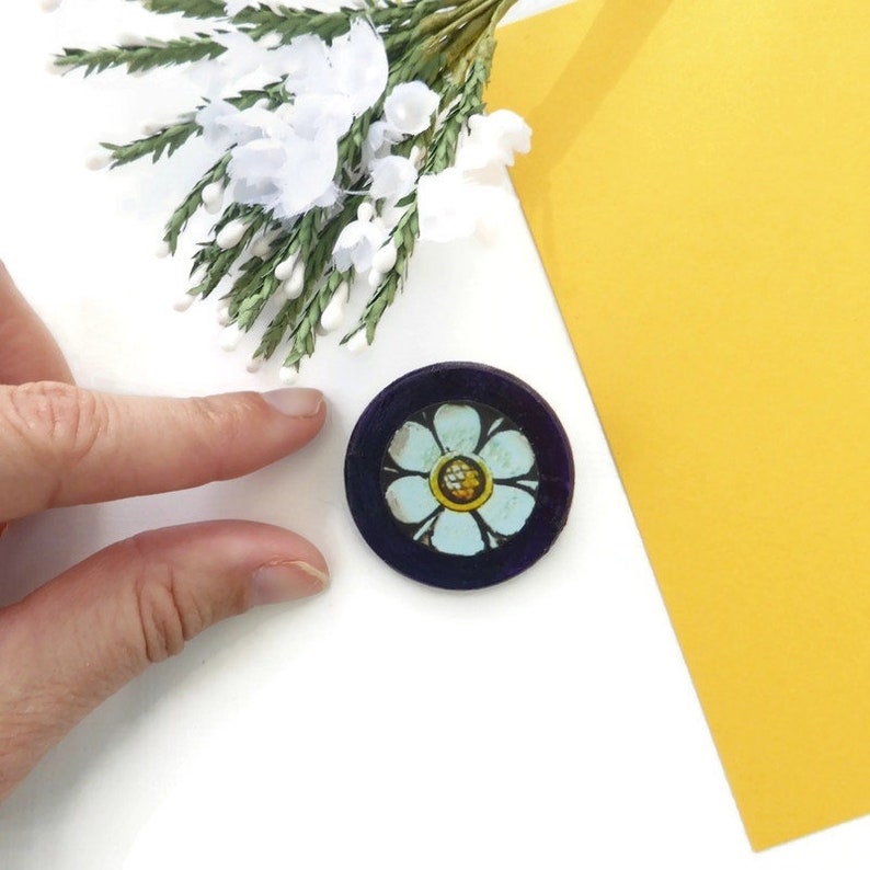 Flower brooch on wood original flower jewellery image 3