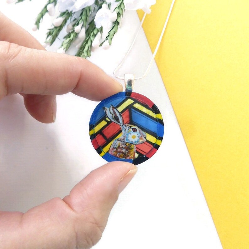 Hare necklace hand painted original animal wooden jewellery image 4