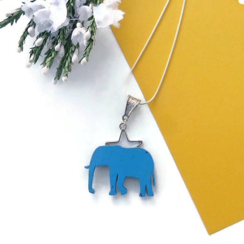 Elephant necklace painted on wood original elephant lovers image 6