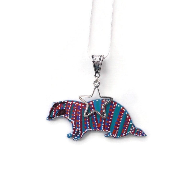 Badger necklace hand painted original animal wooden jewellery image 5