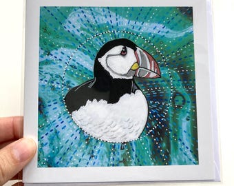 Puffin Art Card, Blank Bird Greeting Card