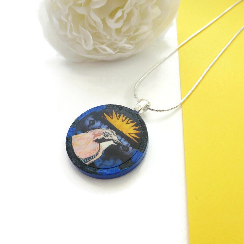 Jay bird necklace hand painted wooden jewellery image 5