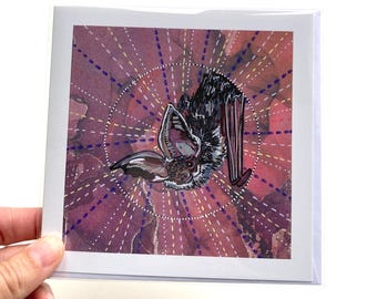 Brown Long Eared Bat Art Card, Blank Wildlife Greeting Card