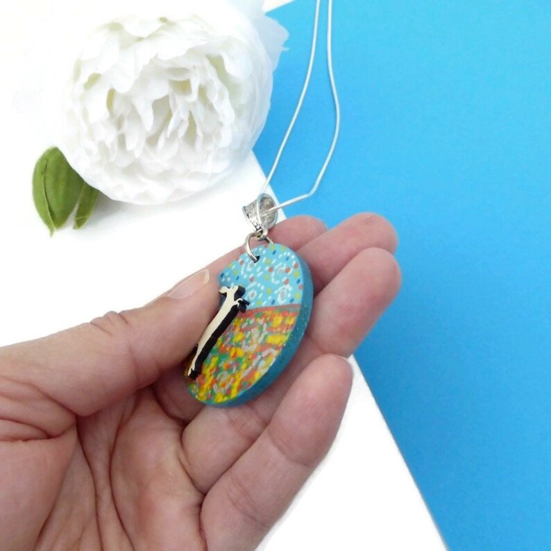 Hare necklace hand painted on wood original wildlife image 9