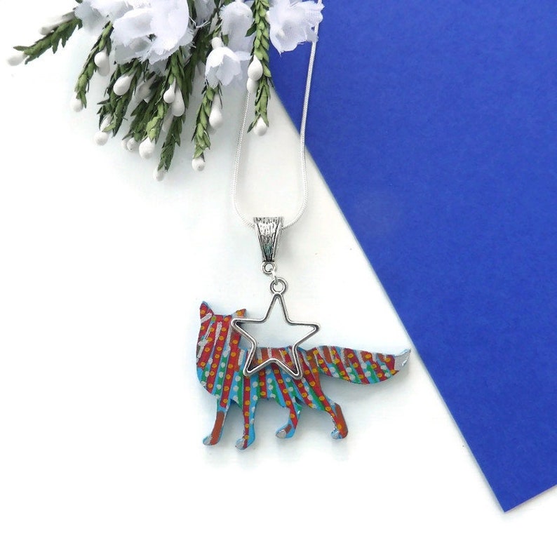 Fox necklace hand painted original animal wooden jewellery image 1