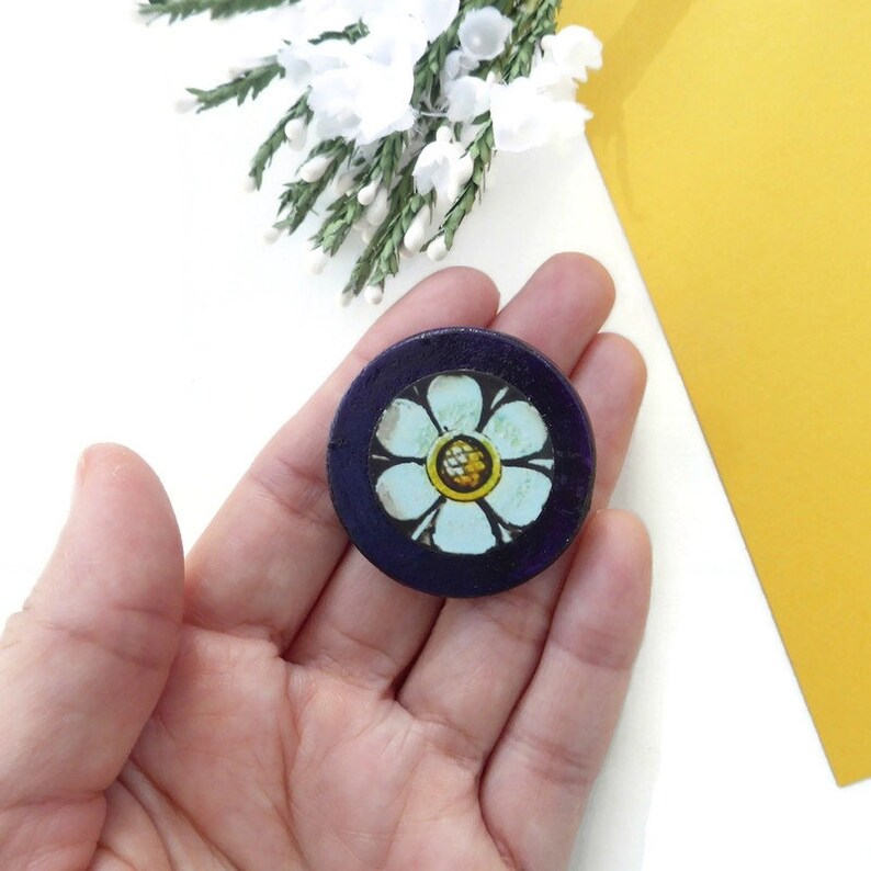 Flower brooch on wood original flower jewellery image 4