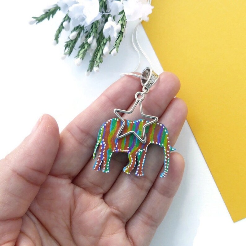 Elephant necklace painted on wood original elephant lovers image 5