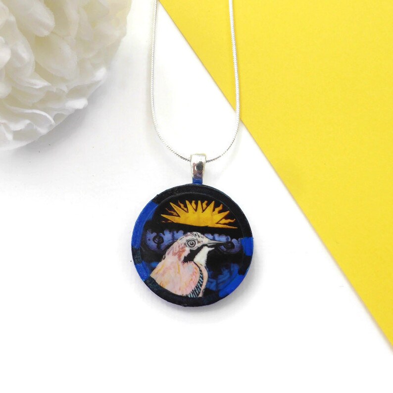 Jay bird necklace hand painted wooden jewellery image 2