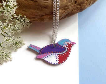 Bird Necklace - Painted Jewelry - Small Bird Necklace - Birthday Gift - Bird Pendant - Bird Lover Gift - Animal Necklace - Original Jewelry