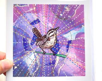 Wren Bird Art Card, Blank Wildlife Greeting Card