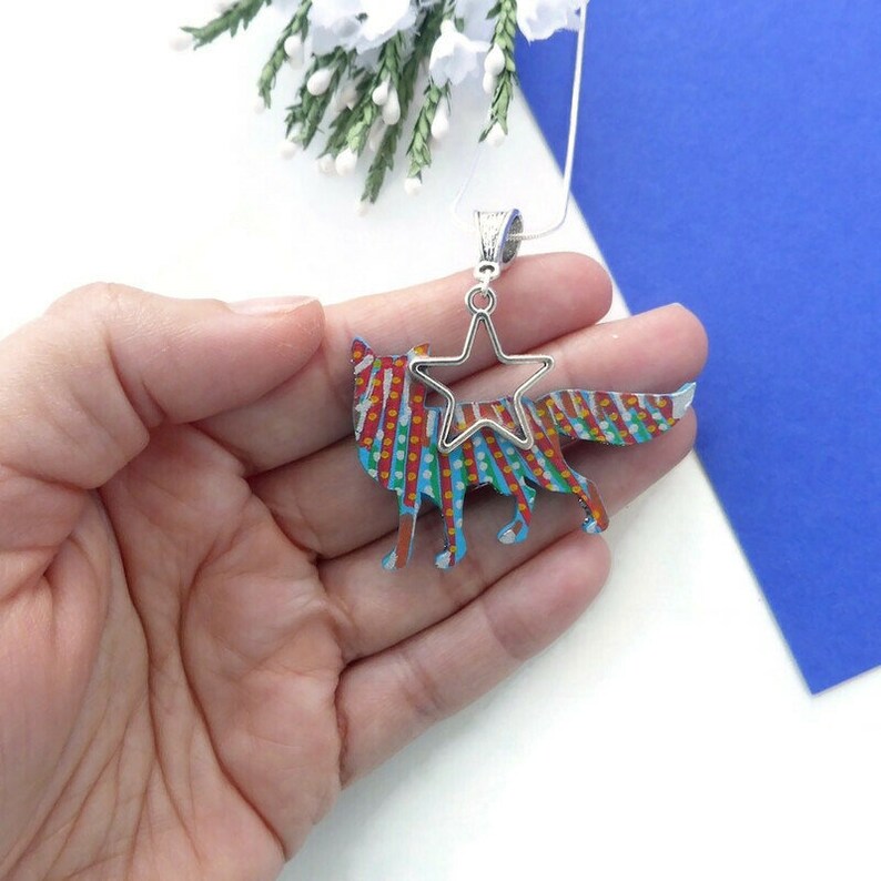 Fox necklace hand painted original animal wooden jewellery image 5