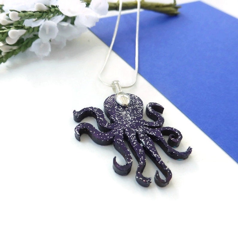 Octopus necklace hand painted wooden jewellery image 7