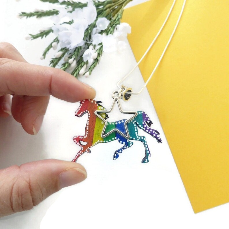 Rainbow horse necklace painted on wood original horse lovers image 7