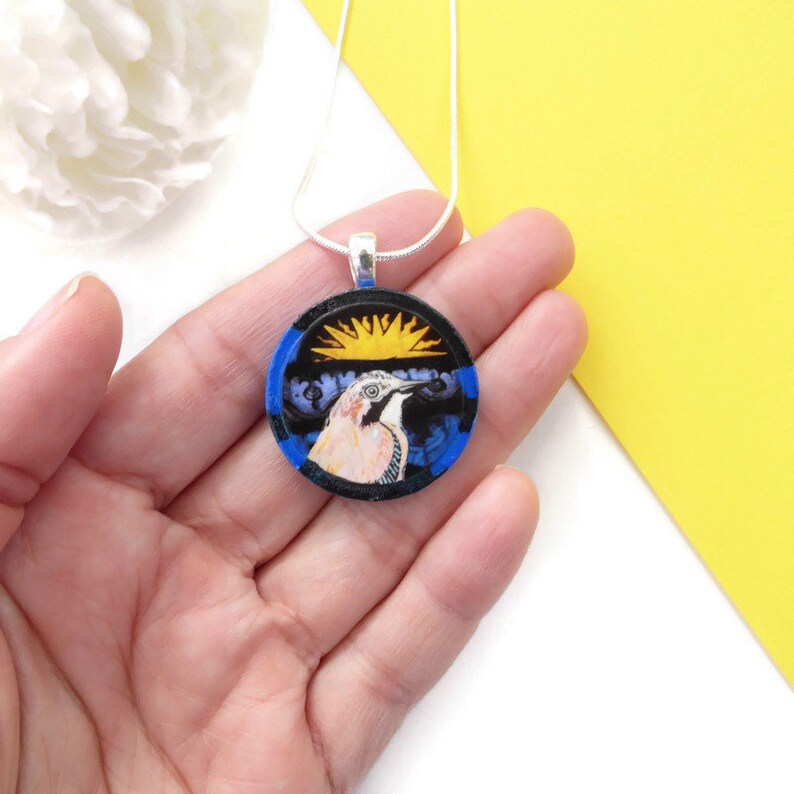 Jay bird necklace hand painted wooden jewellery image 7
