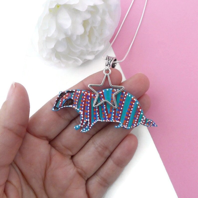 Badger necklace hand painted original animal wooden jewellery image 2