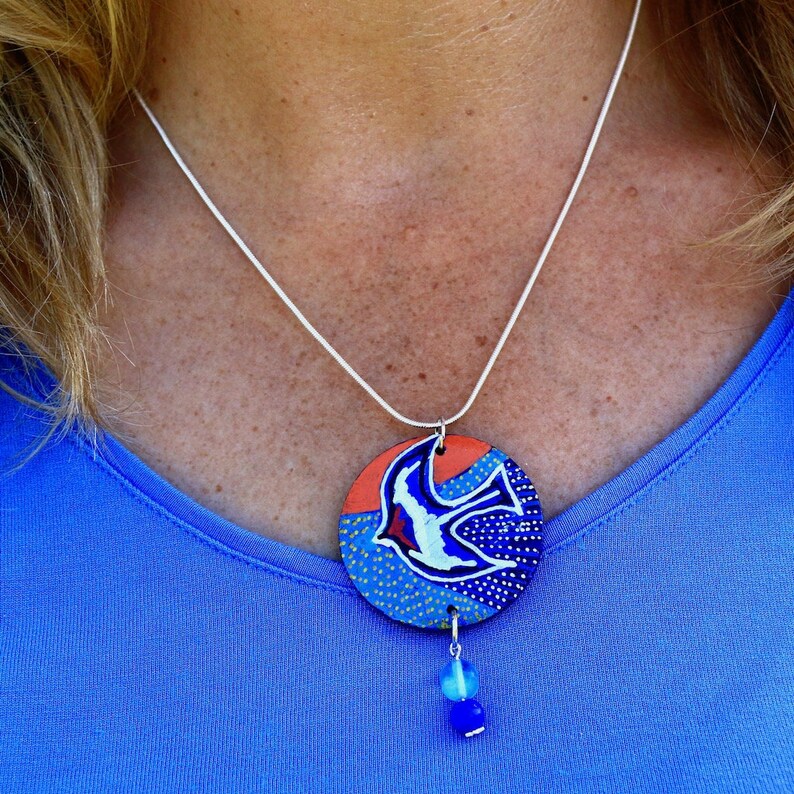 Swallow necklace original painting handmade jewelry on silver snake chain