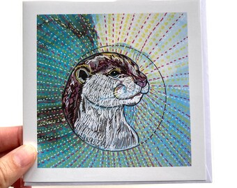 Otter Art Card, Blank Wildlife Greeting Card