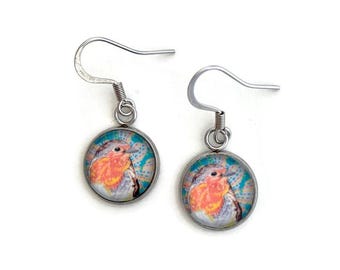 Robin Art Print Earrings - Illustrated Wildlife Jewellery - Bird Lover Gift