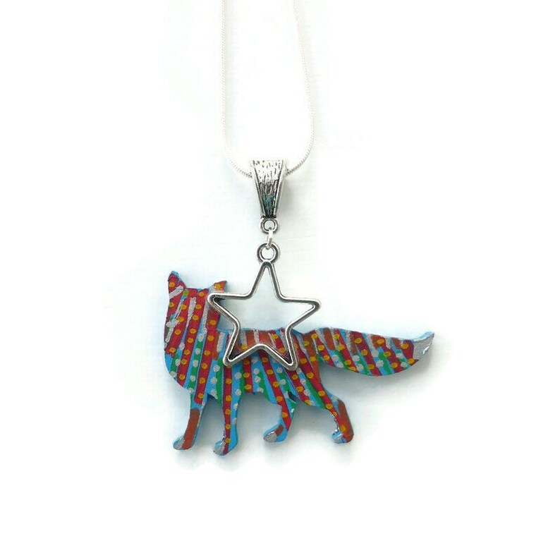 Fox necklace hand painted original animal wooden jewellery image 8