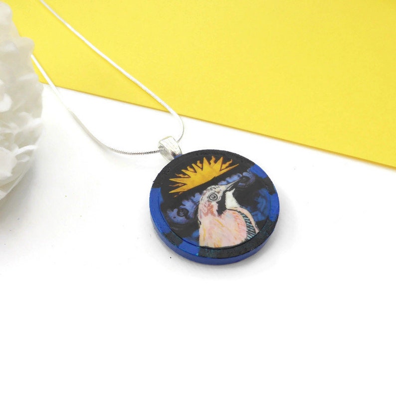 Jay bird necklace hand painted wooden jewellery image 4