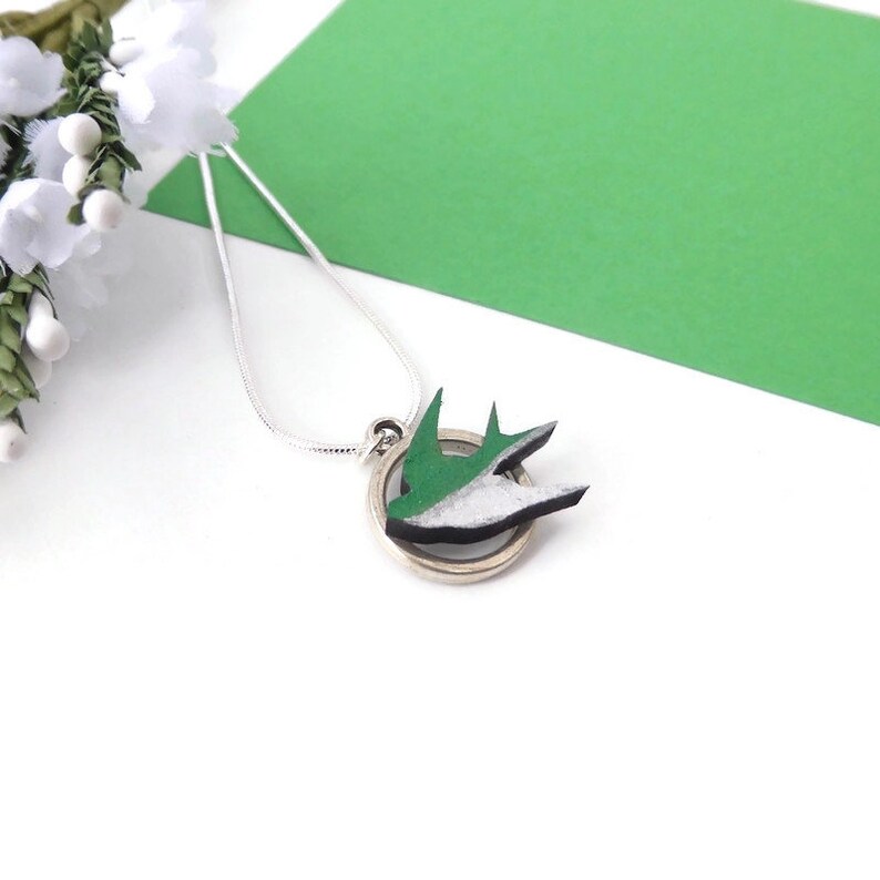Swallow bird necklace hand painted original animal wooden image 5