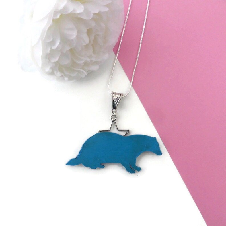 Badger necklace hand painted original animal wooden jewellery image 4