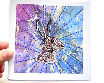 Hare Art Card, Blank Wildlife Greeting Card