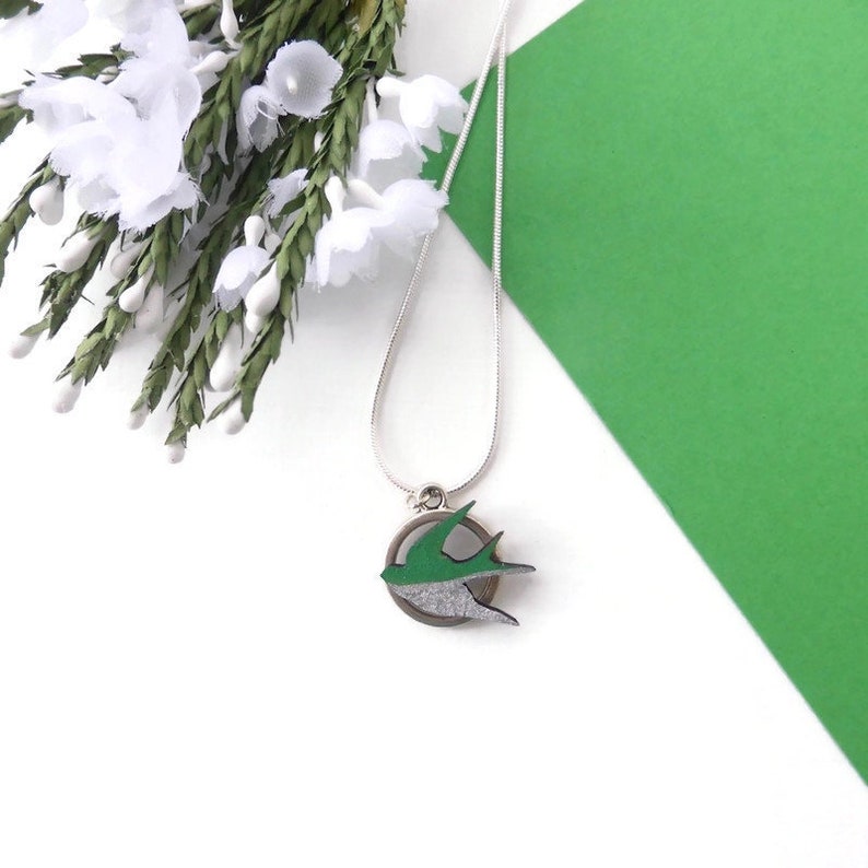 Swallow bird necklace hand painted original animal wooden image 0