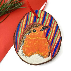 Hand-Painted Wooden Robin Bird Decoration Rustic Christmas Ornament image 9