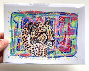 Cheetah Art Card, Blank Wildlife Greeting Card