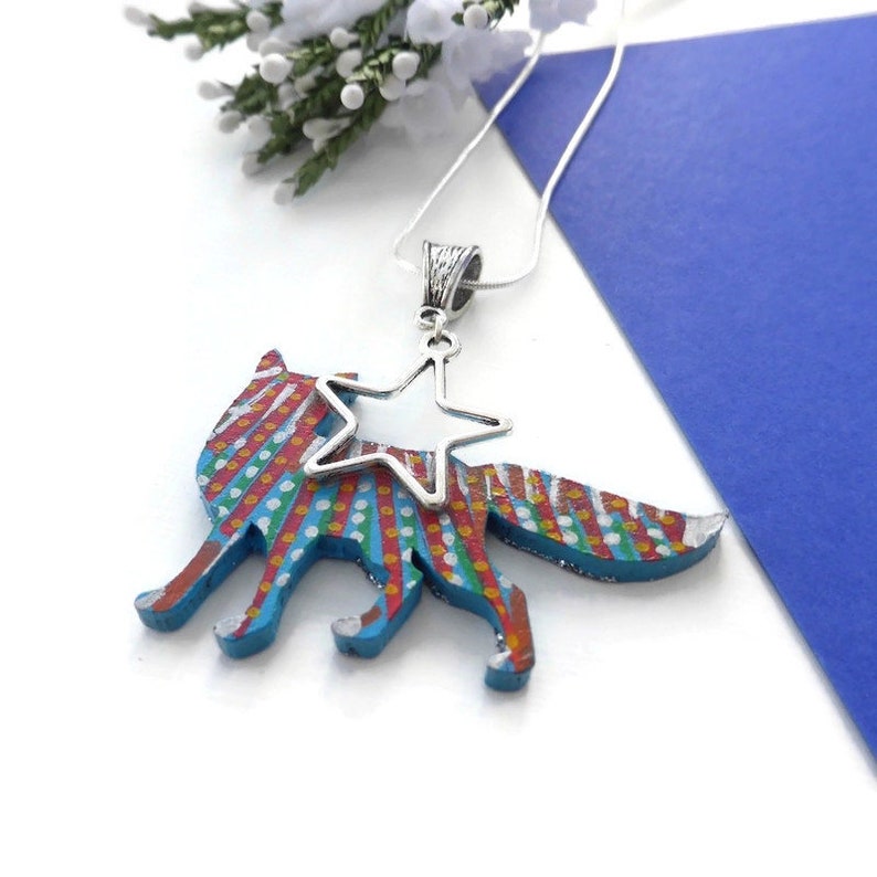 Fox necklace hand painted original animal wooden jewellery image 2