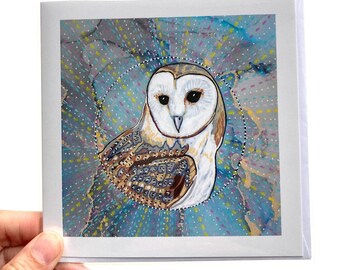 Barn Owl Art Card, Blank Wildlife Greeting Card