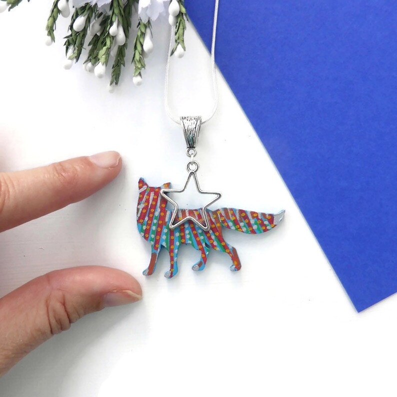 Fox necklace hand painted original animal wooden jewellery image 3