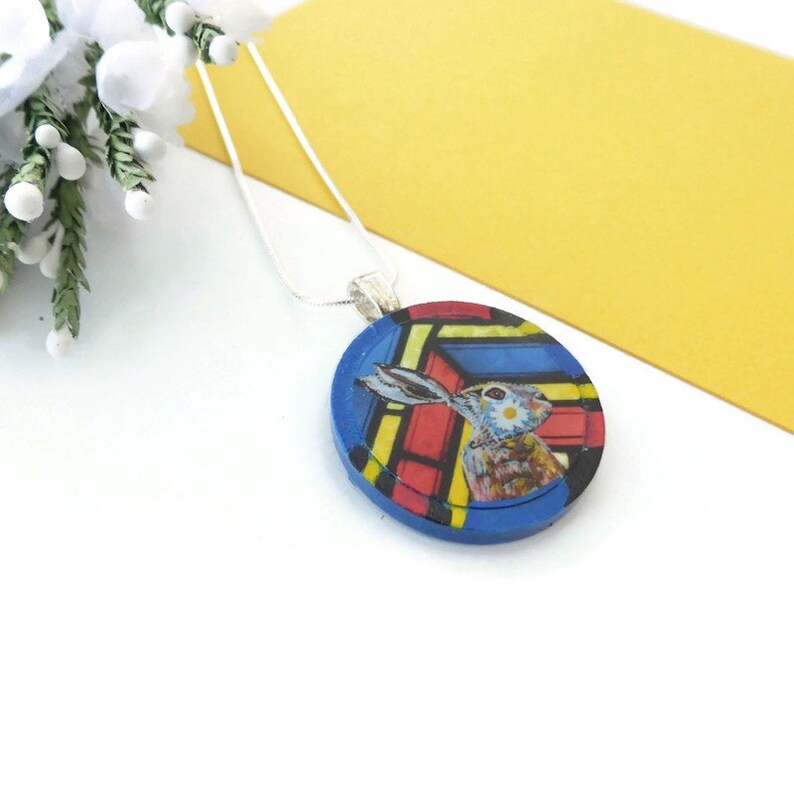 Hare necklace hand painted original animal wooden jewellery image 2