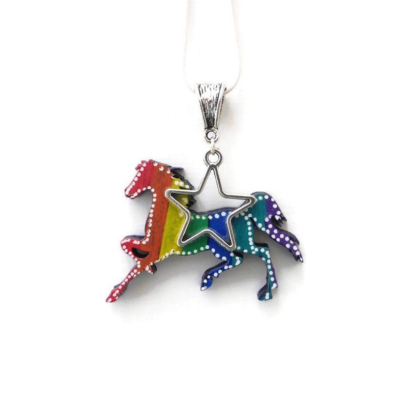 Rainbow horse necklace painted on wood original horse lovers image 9