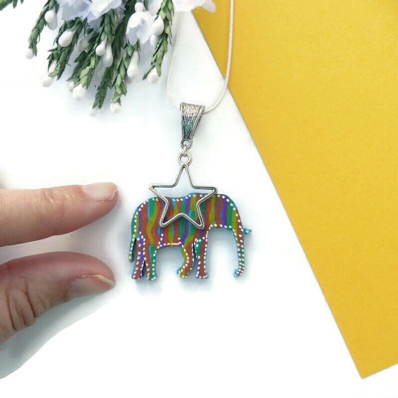 Elephant necklace painted on wood original elephant lovers image 3