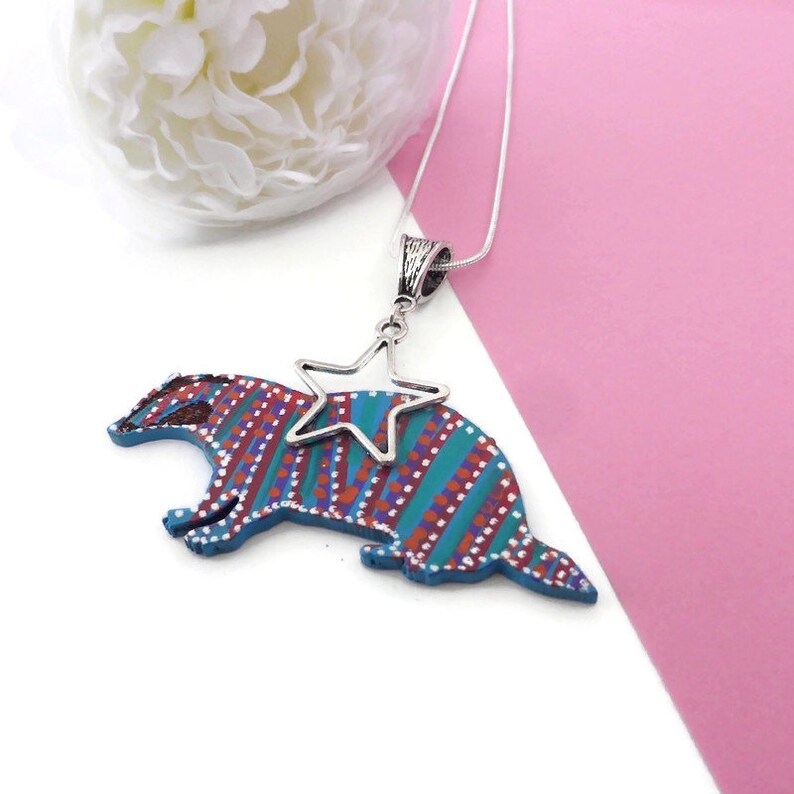 Badger necklace hand painted original animal wooden jewellery image 7