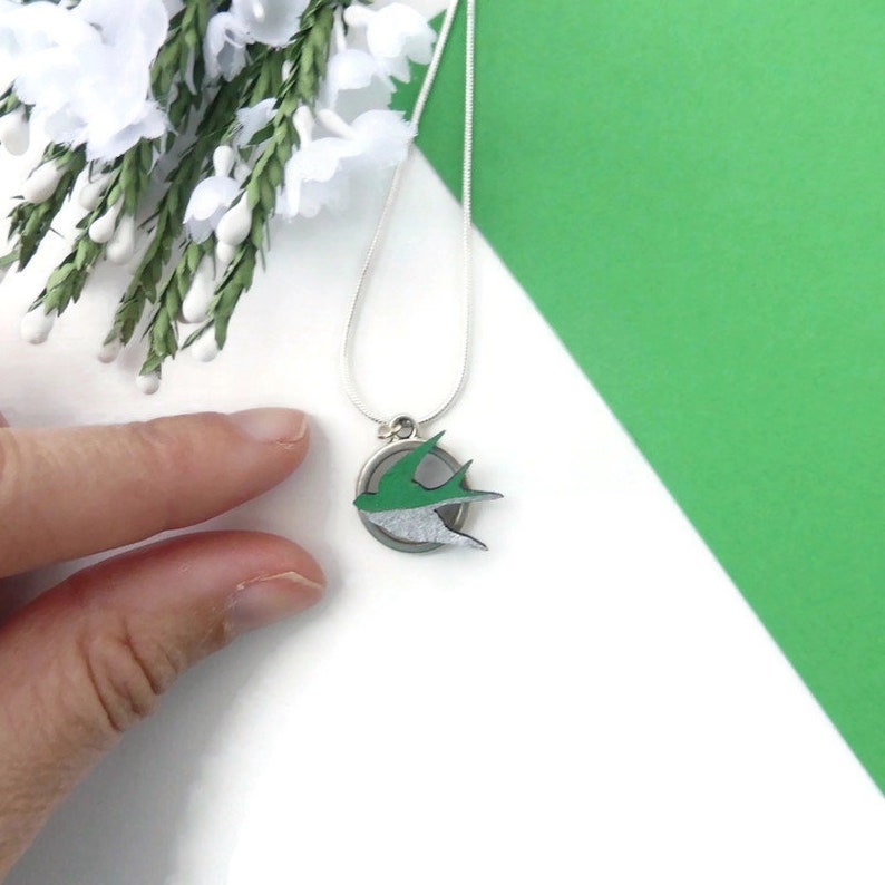 Swallow bird necklace hand painted original animal wooden image 6