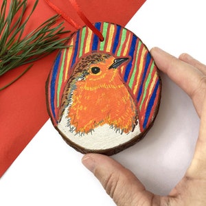 Hand-Painted Wooden Robin Bird Decoration Rustic Christmas Ornament image 3