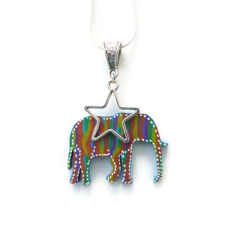 Elephant necklace painted on wood original elephant lovers image 8