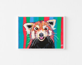 Red Panda Printable Digital Art, Animal Painting Instant Download