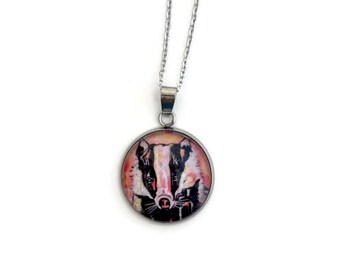 Original Badger Necklace - Handmade Glass Dome Pendant - Stainless Steel