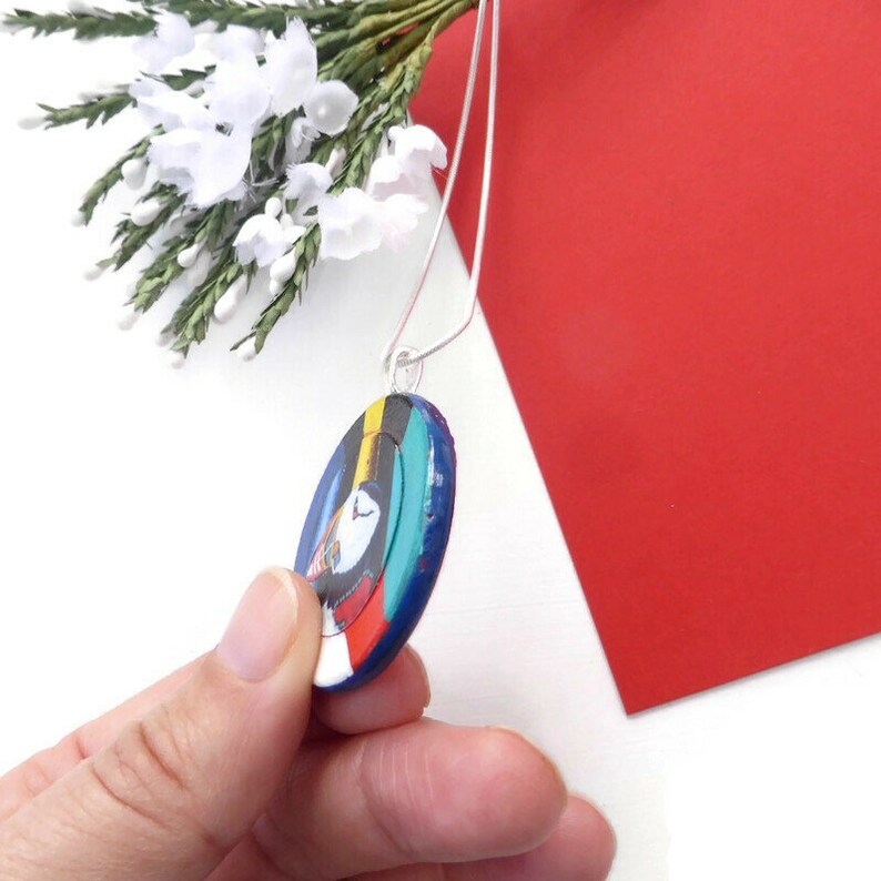 Puffin bird necklace hand painted original wooden jewellery image 4