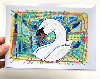 Swan Art Card, Blank Wildlife Greeting Card