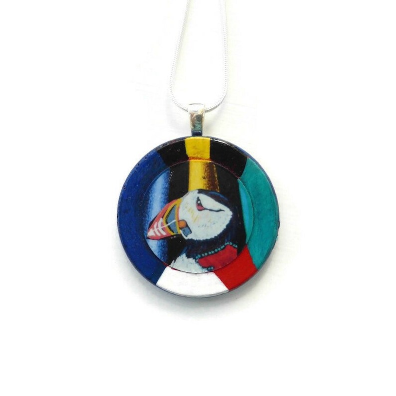 Puffin bird necklace hand painted original wooden jewellery image 9