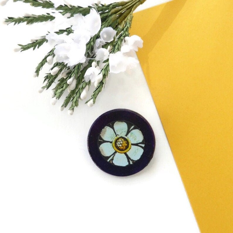 Flower brooch on wood original flower jewellery image 0